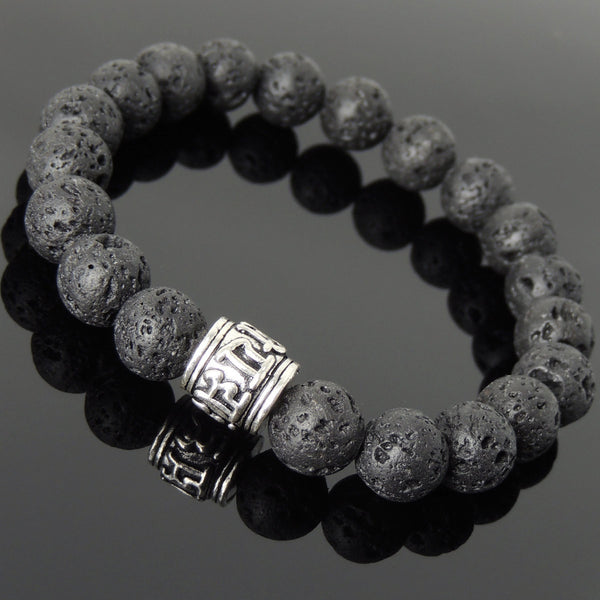 Men's Women Lava Rock 925 Sterling Silver OM Bead Bracelet Buddhism DiyNotion Handmade BR874