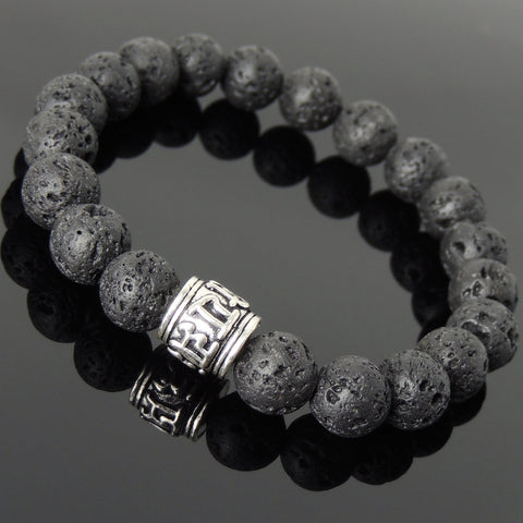 Men's Women Lava Rock 925 Sterling Silver OM Bead Bracelet Buddhism DiyNotion Handmade BR874