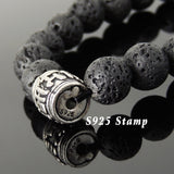 Men's Women Lava Rock 925 Sterling Silver OM Bead Bracelet Buddhism DiyNotion Handmade BR874