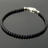 Men's Women 3mm Bright Black Onyx 925 Sterling Silver Bracelet DiyNotion Handmade BR875