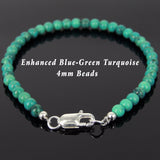 Men's Women 4mm Turquoise 925 Sterling Silver Bracelet Gemstone DiyNotion Handmade BR878
