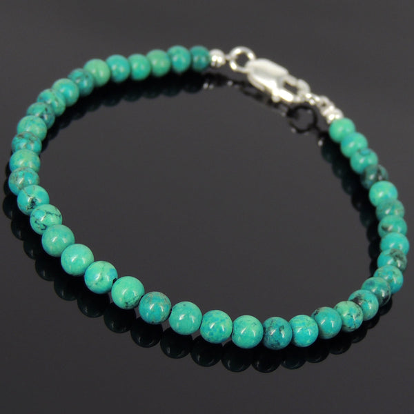 Men's Women 4mm Turquoise 925 Sterling Silver Bracelet Gemstone DiyNotion Handmade BR878