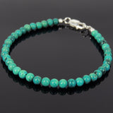 Men's Women 4mm Turquoise 925 Sterling Silver Bracelet Gemstone DiyNotion Handmade BR878
