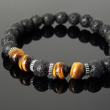 Men Women Lava Rock Brown Tiger Eye Bracelet 925 Sterling Silver Spacers DiyNotion Handmade BR1000