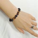 Men Women Lava Rock Brown Tiger Eye Bracelet 925 Sterling Silver Spacers DiyNotion Handmade BR1000