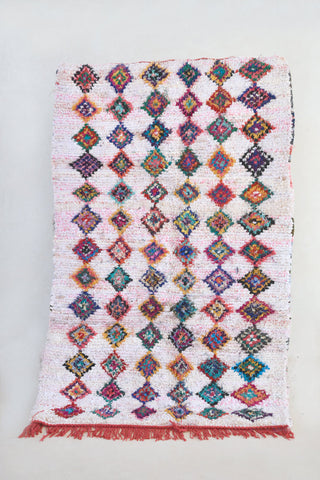 BOUCHEROUITE. 6'x3'8"Vintage Moroccan Rug. Wool Boucherouite Carpet. Modern Design.