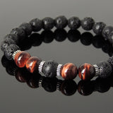 Men Women Lava Rock Red Tiger Eye Bracelet 925 Sterling Silver Spacers DiyNotion Handmade BR1001