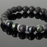 Men Women Lava Rock Brown Blue Tiger Eye Bracelet 925 Sterling Silver Spacers DiyNotion Handmade BR1003