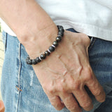 Men Women Lava Rock Mixed Blue Tiger Eye Bracelet 925 Sterling Silver Spacers DiyNotion Handmade BR1004