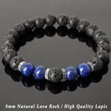 Men Women Lava Rock Lapis Lazuli Bracelet 925 Sterling Silver Spacers DiyNotion Handmade BR1005