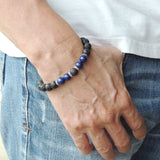 Men Women Lava Rock Lapis Lazuli Bracelet 925 Sterling Silver Spacers DiyNotion Handmade BR1005