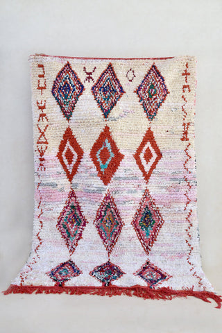 BOUCHEROUITE. 7'7"x4'11"Vintage Moroccan Rug. Wool Boucherouite Carpet. Modern Design.