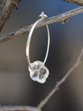 Vintage Clear Cut Crystal Glass Button Earrings, Antique Buttons, Hoop Earrings, Flower Earrings, Handmade Sterling Silver Hoops, CGE189