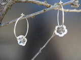 Vintage Clear Cut Crystal Glass Button Earrings, Antique Buttons, Hoop Earrings, Flower Earrings, Handmade Sterling Silver Hoops, CGE189