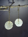 Vintage White Mother of Pearl Button Earrings, Carved MOP, Handmade Antique Brass Ear Wires, Simple Button Earrings, MOP Earrings, MPE117