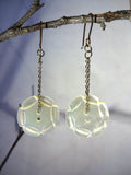 Vintage White Mother of Pearl Button Earrings, Carved MOP, Handmade Antique Brass Ear Wires, Simple Button Earrings, MOP Earrings, MPE117