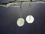 Vintage White Mother of Pearl Button Earrings, Carved MOP, Handmade Antique Brass Ear Wires, Simple Button Earrings, MOP Earrings, MPE117