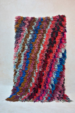 BOUCHEROUITE. Vintage Moroccan Rug. Wool Boucherouite Carpet. Modern Design.