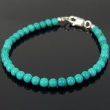 Men's Women 4mm Turquoise 925 Sterling Silver Bracelet Gemstone DiyNotion Handmade BR879