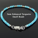 Men's Women 3mm Blue Turquoise 925 Sterling Silver Bracelet Gemstone DiyNotion Handmade BR880
