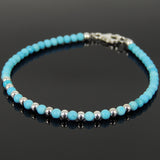 Men's Women 3mm Blue Turquoise 925 Sterling Silver Bracelet Gemstone DiyNotion Handmade BR883