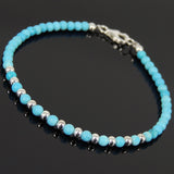 Men's Women 3mm Blue Turquoise 925 Sterling Silver Bracelet Gemstone DiyNotion Handmade BR883