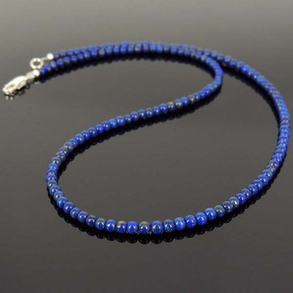 Men's Women Lapis Lazuli 925 Sterling Silver Necklace Seamless Beads & Clasp DiyNotion Handmade NK138