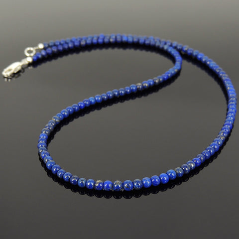 Men's Women Lapis Lazuli 925 Sterling Silver Necklace Seamless Beads & Clasp DiyNotion Handmade NK138