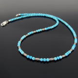 Men's Women 3mm Blue Turqouise 925 Sterling Silver Necklace Barrel Beads, Seamless Beads & Clasp DiyNotion Handmade NK139