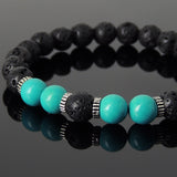 Men Women Lava Rock Enhanced Turquoise Bracelet 925 Sterling Silver Spacers DiyNotion Handmade BR1007