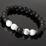 Men Women Lava Rock White Howlite Bracelet 925 Sterling Silver Spacers DiyNotion Handmade BR1008