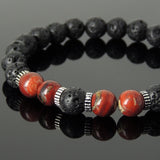 Men Women Lava Rock Red Jasper Stone Bracelet 925 Sterling Silver Spacers DiyNotion Handmade BR1009
