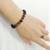 Men Women Lava Rock Red Jasper Stone Bracelet 925 Sterling Silver Spacers DiyNotion Handmade BR1009
