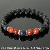 Men Women Lava Rock Red Jasper Stone Bracelet 925 Sterling Silver Spacers DiyNotion Handmade BR1009