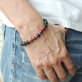 Men Women Lava Rock Red Jasper Stone Bracelet 925 Sterling Silver Spacers DiyNotion Handmade BR1009