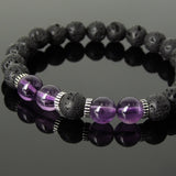 Men Women Lava Rock AAA Amethyst Bracelet 925 Sterling Silver Spacers DiyNotion Handmade BR1010