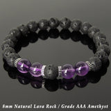 Men Women Lava Rock AAA Amethyst Bracelet 925 Sterling Silver Spacers DiyNotion Handmade BR1010
