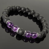 Men Women Lava Rock AAA Amethyst Bracelet 925 Sterling Silver Spacers DiyNotion Handmade BR1010