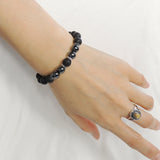 Men Women Lava Rock Hematite Bracelet 925 Sterling Silver Spacers DiyNotion Handmade BR1011