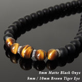 Men's Women Matte Black Onyx Brown Tiger Eye Necklace 925 Sterling Silver Spacers Clasp DiyNotion Handmade NK163