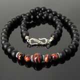 Men's Women Matte Black Onyx Red Tiger Eye Necklace 925 Sterling Silver Spacers Clasp DiyNotion Handmade NK164
