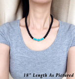 Men's Women Matte Black Onyx Turquoise Necklace 925 Sterling Silver Spacers Clasp DiyNotion Handmade NK165