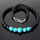 Men's Women Matte Black Onyx Turquoise Necklace 925 Sterling Silver Spacers Clasp DiyNotion Handmade NK165