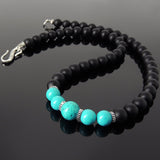 Men's Women Matte Black Onyx Turquoise Necklace 925 Sterling Silver Spacers Clasp DiyNotion Handmade NK165