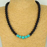 Men's Women Matte Black Onyx Turquoise Necklace 925 Sterling Silver Spacers Clasp DiyNotion Handmade NK165