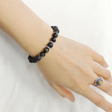 Men Women Lava Rock Golden Obsidian Bracelet 925 Sterling Silver Spacers DiyNotion Handmade BR1012