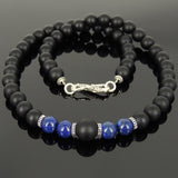 Men's Women Matte Black Onyx Lapis Lazuli Necklace 925 Sterling Silver Spacers Clasp DiyNotion Handmade NK166