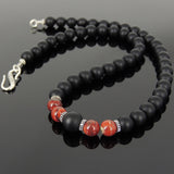 Men's Women Matte Black Onyx Red Jasper Stone Necklace 925 Sterling Silver Spacers Clasp DiyNotion Handmade NK167