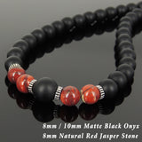 Men's Women Matte Black Onyx Red Jasper Stone Necklace 925 Sterling Silver Spacers Clasp DiyNotion Handmade NK167
