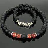 Men's Women Matte Black Onyx Red Jasper Stone Necklace 925 Sterling Silver Spacers Clasp DiyNotion Handmade NK167